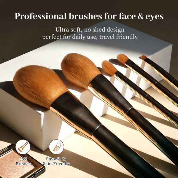 5Pcs Professional Makeup Brush Set with Gradient Aluminum Handle and High-Density Nylon Bristles for Full Face Application