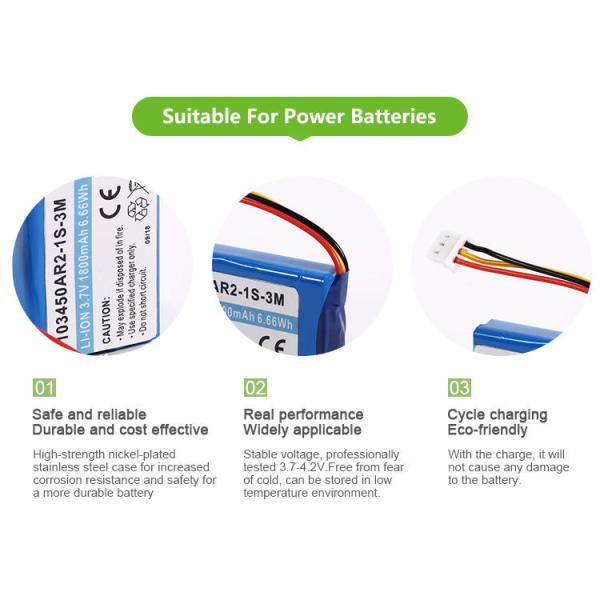 103450AR2-1S-3M Li-ion 3,7V 1800mAh Batterie à ions de lithium prismatique pour appareils électroniques grand public