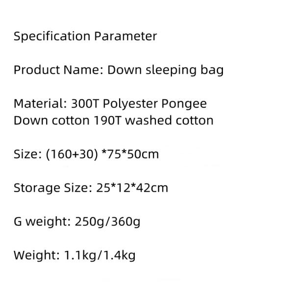 1.8KG Down Cotton Camping Sleeping Bag with Hood Lightweight Single Sleeping Bag
