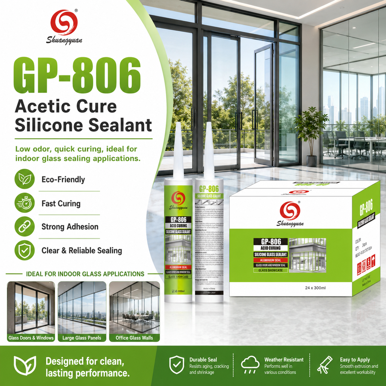 GP-806 Fast Curing Silicone Glass Sealant for Office Glass Walls and Large Glass Panels