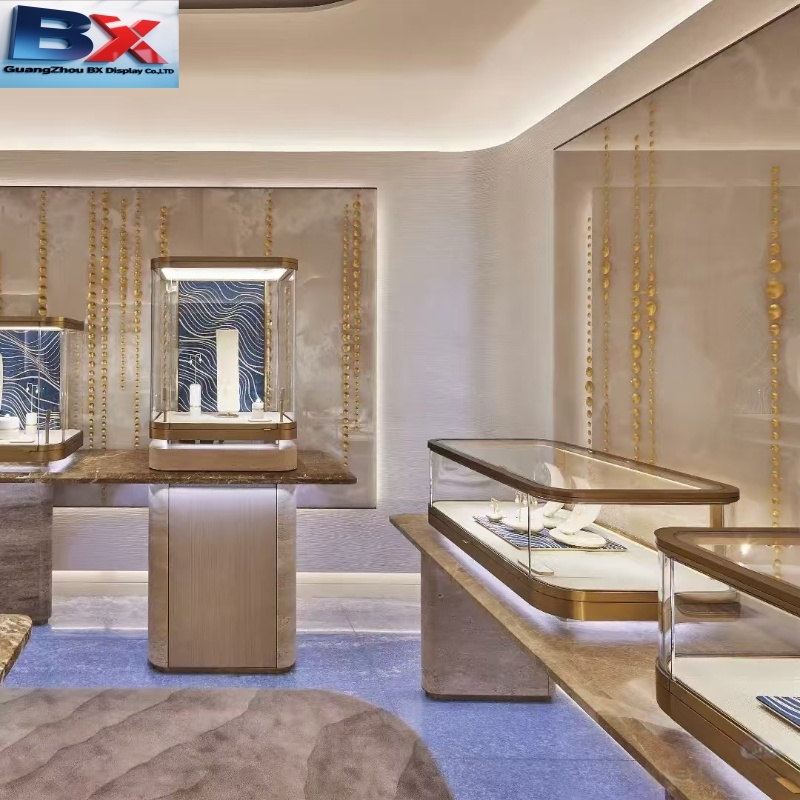 Luxury Custom Jewelry Glass LED Lighting Display Showcase Cabinet for Jewelry Shop Retail Store Interior Decoration