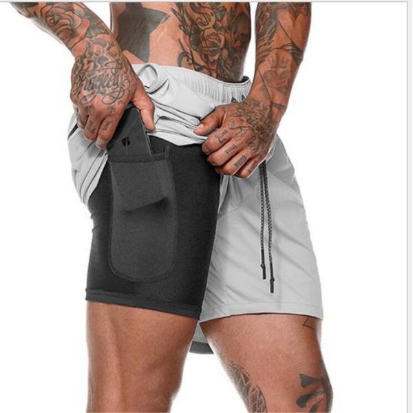 Fit Training Sports Double Layer Workout Pants Elastic Gym Men Cotton Shorts