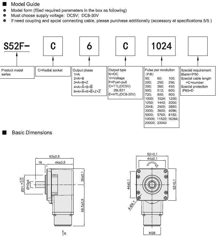Скорость 6000rpm ряда толщины 44mm кодировщика фланца вала S52F твердая сверхмощная