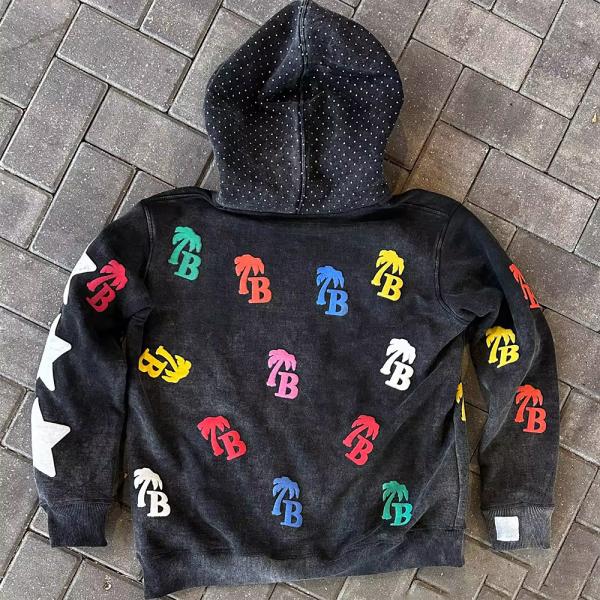 Zipper Puff Print Hoodie Vintage Washed 500gsm Heavyweight Oversized Raw Hem