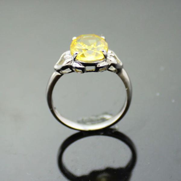 Silver Jewelry 9mmx10mm Oval Yellow Cubic Zirconia Ring(R264)