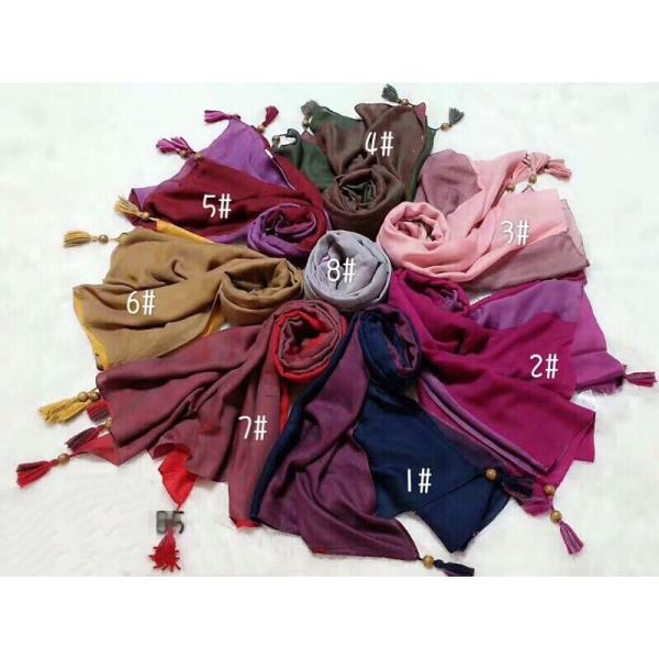 Chinese supplier two side wooden bead tassel spring summer thin tassel scarf 90*185cm 190g 100%polyester shawl exporter
