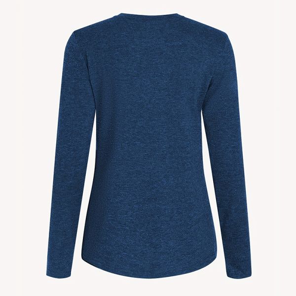 Round Neck Women Tops Personalized Letters Print Long Sleeves T Shirt In Dark Blue