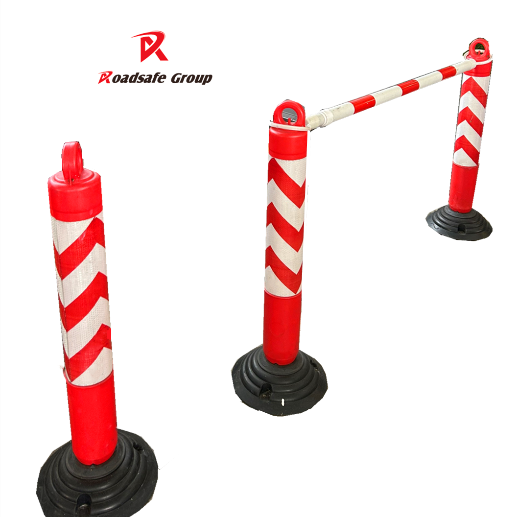 Delineators Barriers 100cm Tubular Black Base Traffic Delineator Warning Road Barrier Warning Post for Car parking place and construction