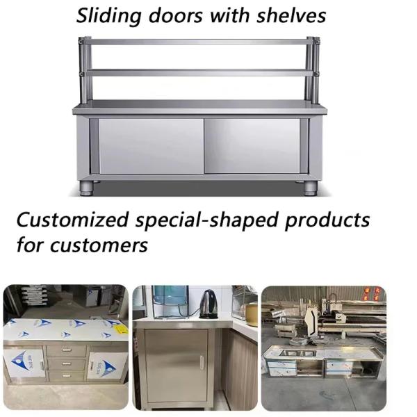 Ресторанный стол из нержавеющей стали и раковина с двумя дверями