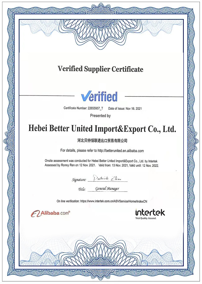 Hebei Better United Import And Export Co., Ltd. Сертификации