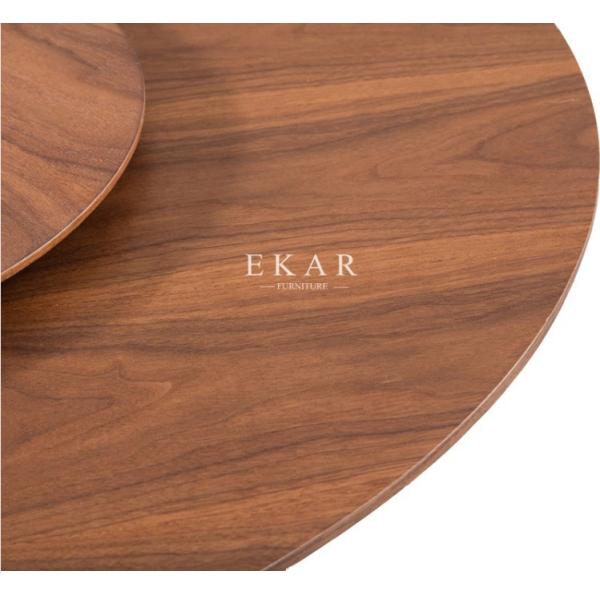 Wooden Walnut Metal Legs Round Dining Table With Rotating Centre