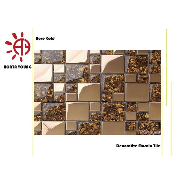 HTY - TRG 300 300*300 Beautiful Rose Gold Color Plating Ceramic Glass Metal Mosaic Tile