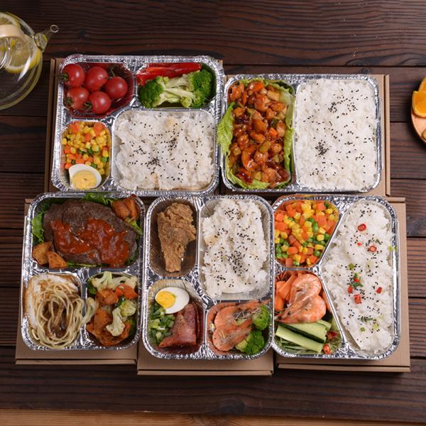 Highly Durable Pulp Moulding 4-grid Aluminum Foil Lunch Box for Reusable Packaging