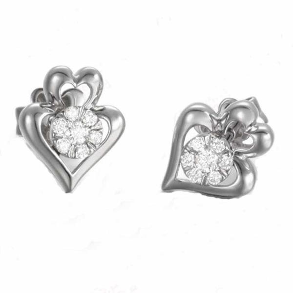 Hot Sale 18K Rose Gold White Gold Heart Stud Earrings for Women Gift (GDE010)