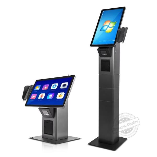 Commercial Standing Android Fast Food Restaurant Touch Screen Kiosk With Pos Barcode Scanner Ticket Printer Options