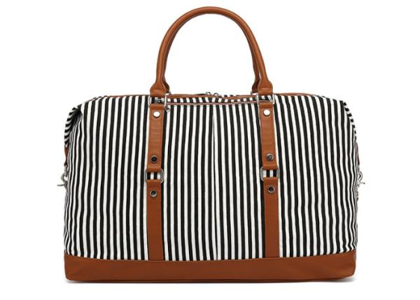Blue White Striped Women Canvas Travel Duffle Bag Women'S Weekender Bags