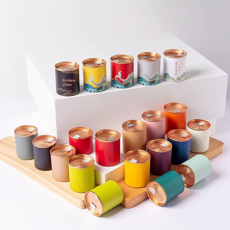 OEM Color Cylinder Tea Paper Cans Cardboard Tube Packaging for Candy Cookie