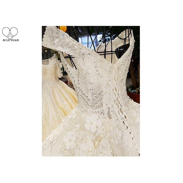 Luxury Bridal Ball Gowns Off Shoulder Sweetheart Lace Long Tail Crystal Beading