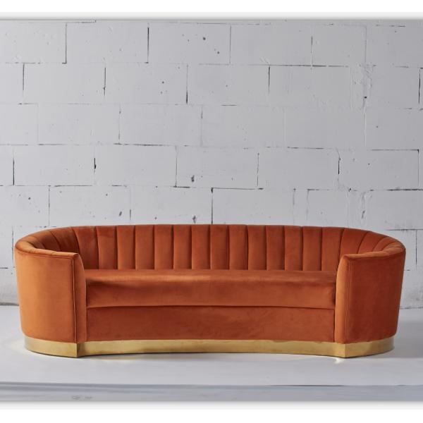 European Style Modern Fabric Orange Velvet Curved Sofa