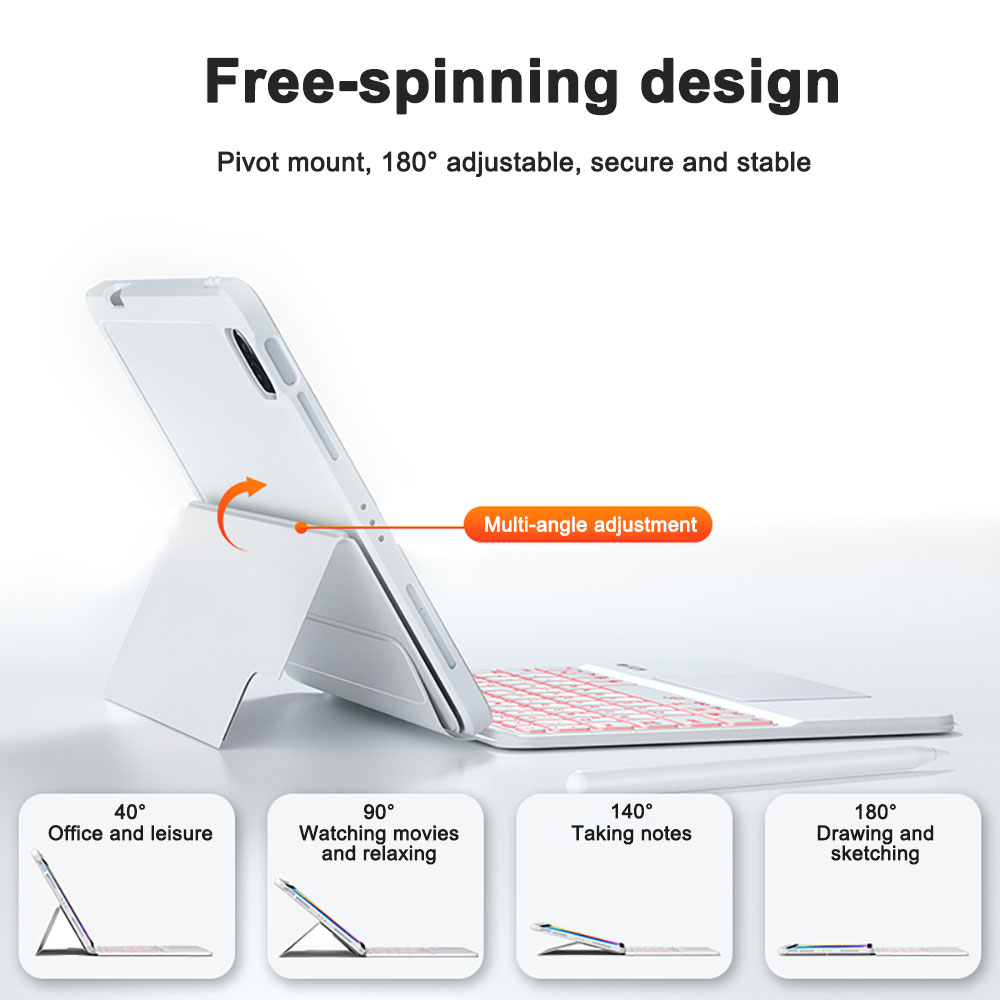 White Smart Touchpad Keyboard Cover, Magnetic Wireless Protective Case for iPad 10/10.9/11 Inch A16, OEM Customization Available