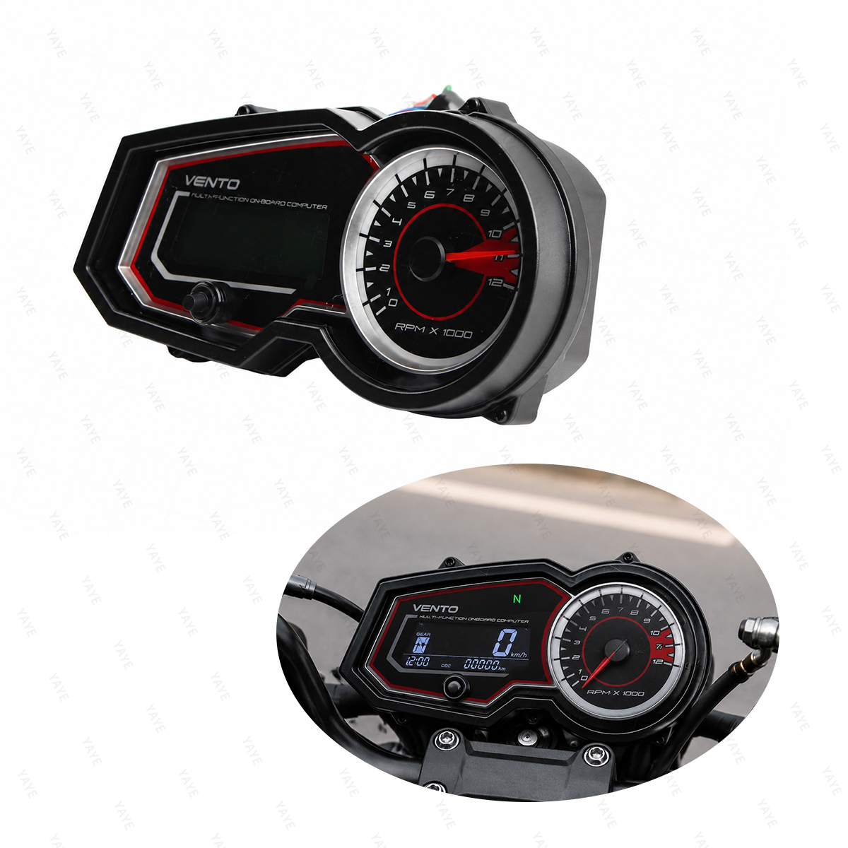 LCD digital speedometer dashboard with simplified odometer and tachometer for Vento Lithium 150, Lithium 2.0, AKT TTR180, TTR 180, TTR 150, Hornet GT200, and GT 200.