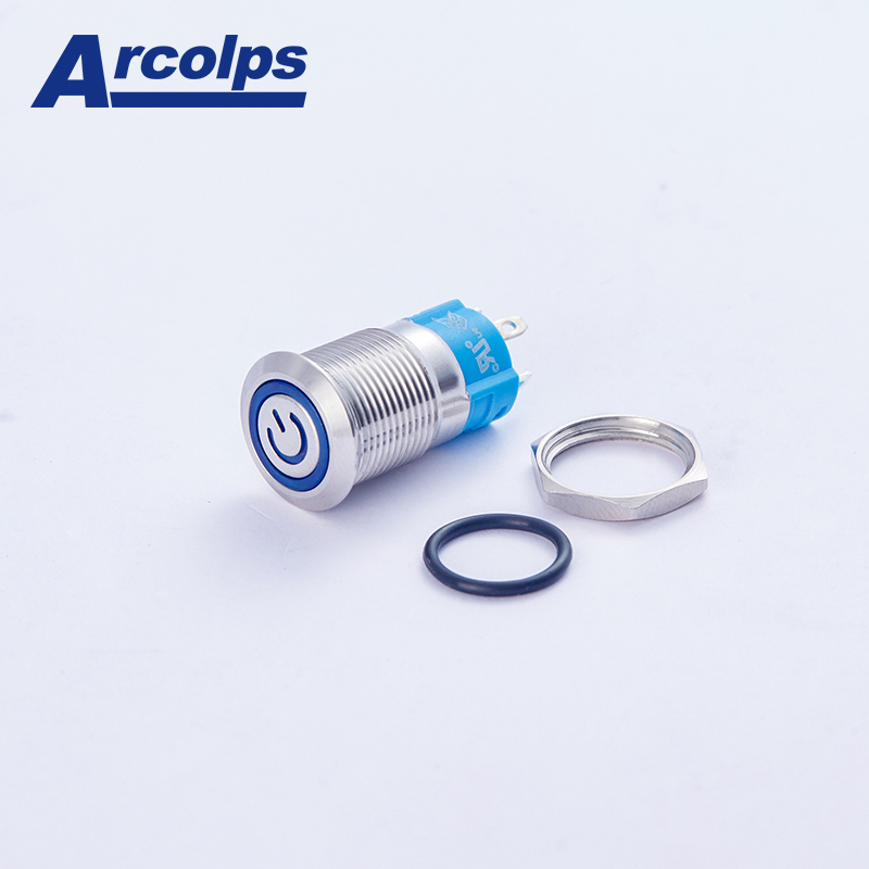 LED 12mm Metal Push Button Switch Arcolps 50000 Cycles SS Push Button Switch