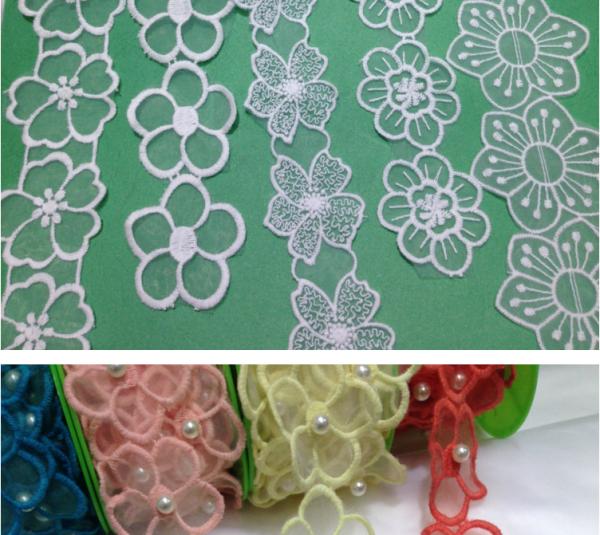 Garment Accessories Embroidery Organza Applique Flower  with Sequin