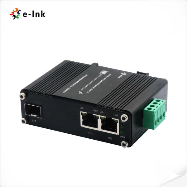 Mini Industrial 1-Port 100/1000X SFP to 2-Port 10/100/1000T 90W PoE++ Media Converter
