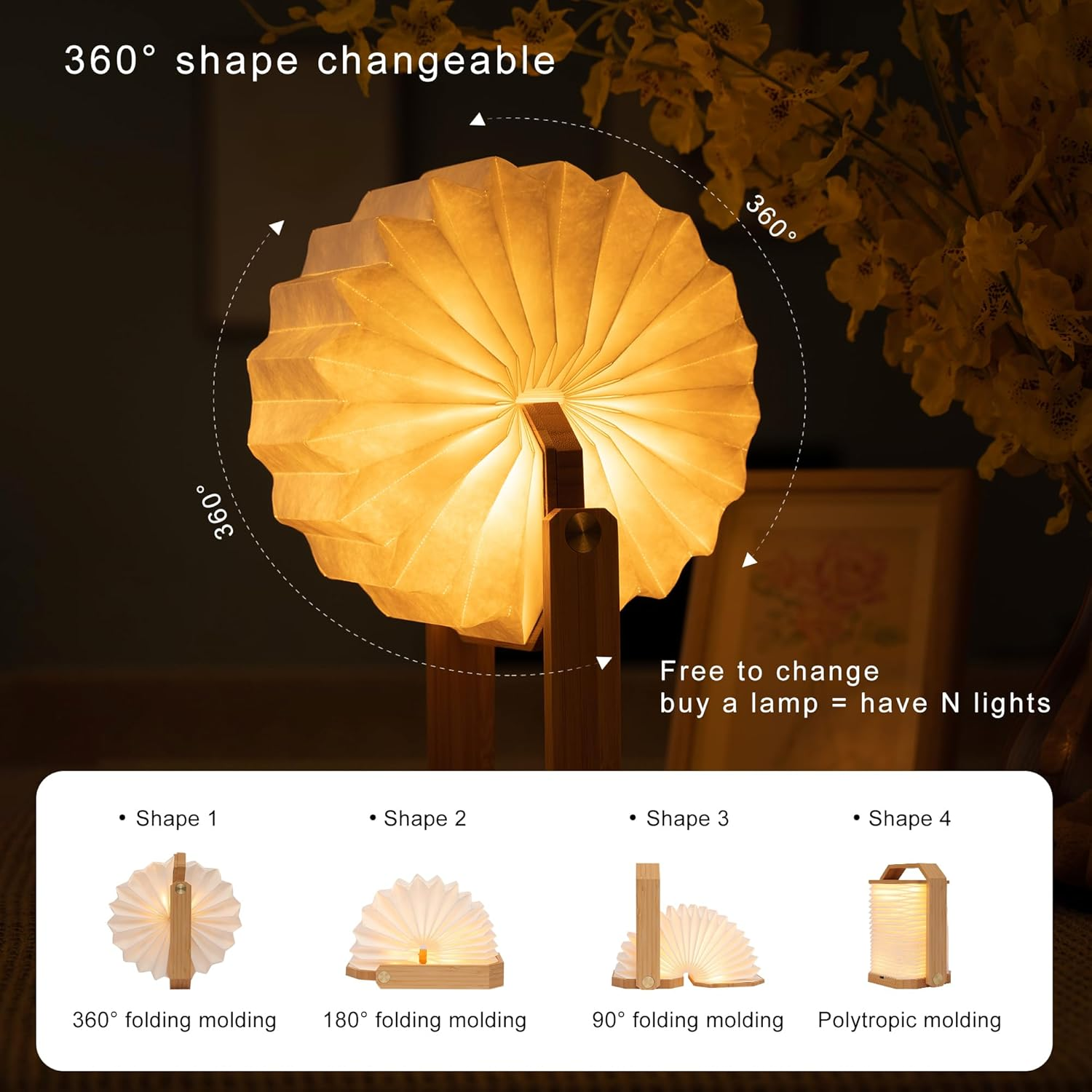 Indoor Flexible Camping Accordion Light 3500K Warm White Beechwood