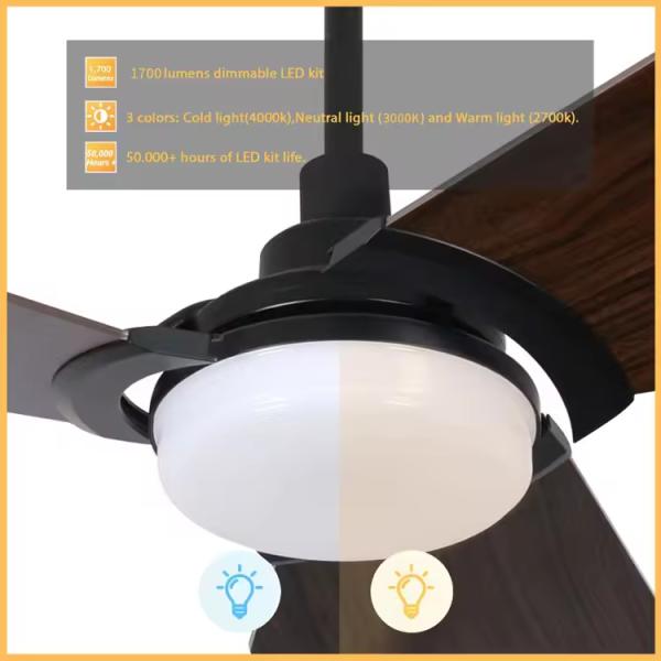 Ventilateur de plafond de 52 pouces avec lumière pour la décoration de l'éclairage de la salle à manger, ventilateur de plafond LED