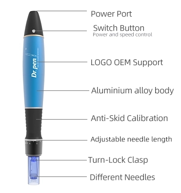 Derma pen Dr. pen A1 -C / W micro needling therapy beauty devies SILVER /SKY BLUE Bayonet Prot Needle Cartridge dermopen