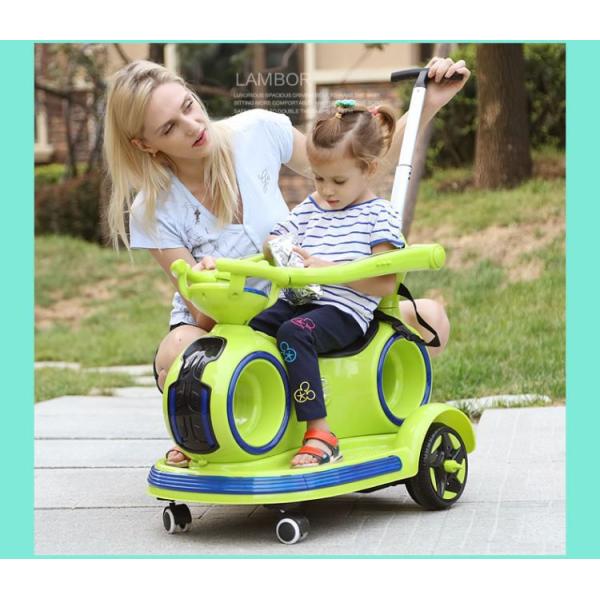 Carro eléctrico para niños con manija retráctil y luces coloridas