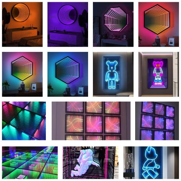 Home Bar LED Neon Sign Mirror Background Parede Decorativa Infinity LED Luz de Espelho