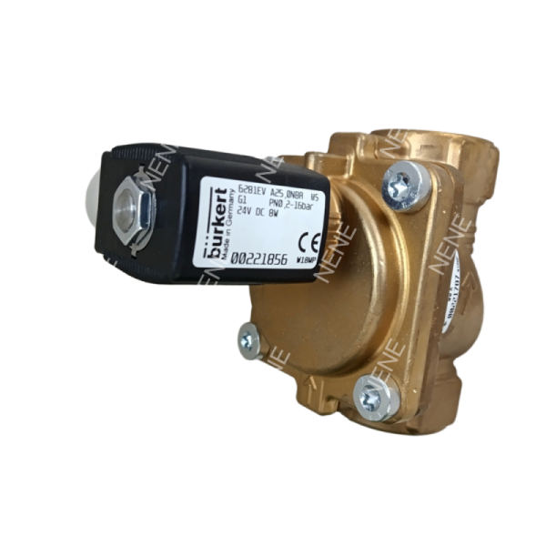 00322509 6281 G3/8 2/2, Usually Closed With Manual Control 10.0 Flow Hole AC24V 8W 0.2-16bar -10~+80 ℃ NBR Seal Material Burkert Solenoid Valve Brass Body
