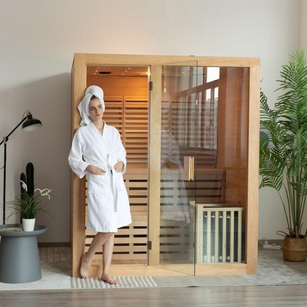 Wooden 3 People Use Indoor Steam Sauna Room With Electric Stove