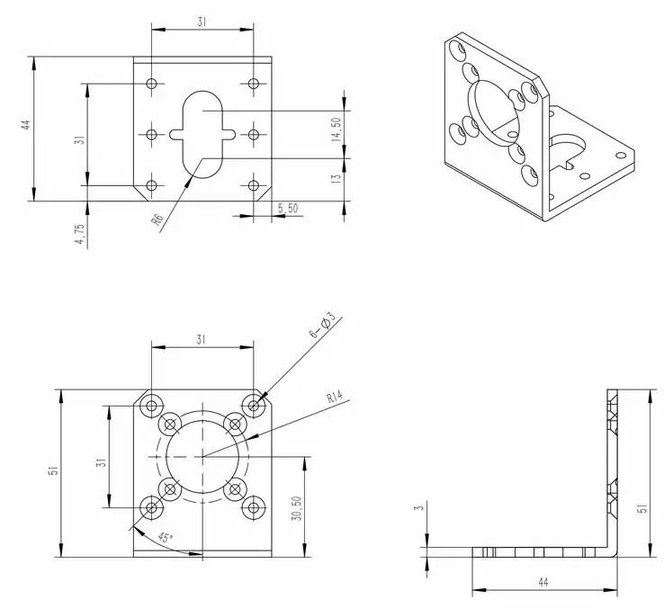 ODM OEM кронштейна мотора DC 555 Aslong 36mm алюминиевый фиксируя низкопробный