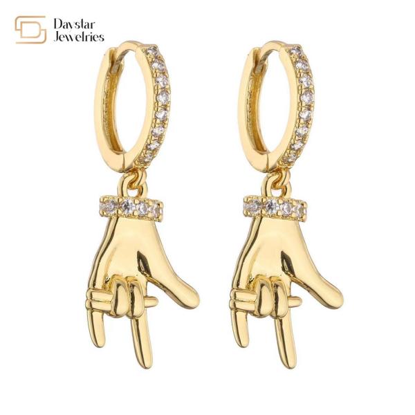 18k Plated Heart Charm Hoop Earrings Zircon Stone Ear Cuffs Jewelry