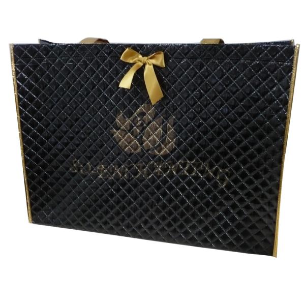 Black 75g Quilted Square Veins Bag, Non Woven Carry Bag With Printing Logo For Packaging