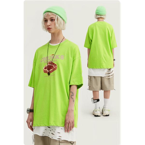 Spring And Summer Steak Meat Food Print Loose T-Shirt Short Sleeve 180g/m2