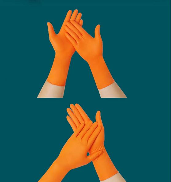 Household Orange Nitrile Disposable Gloves 7g Gram 30CM Industrial Cleaning