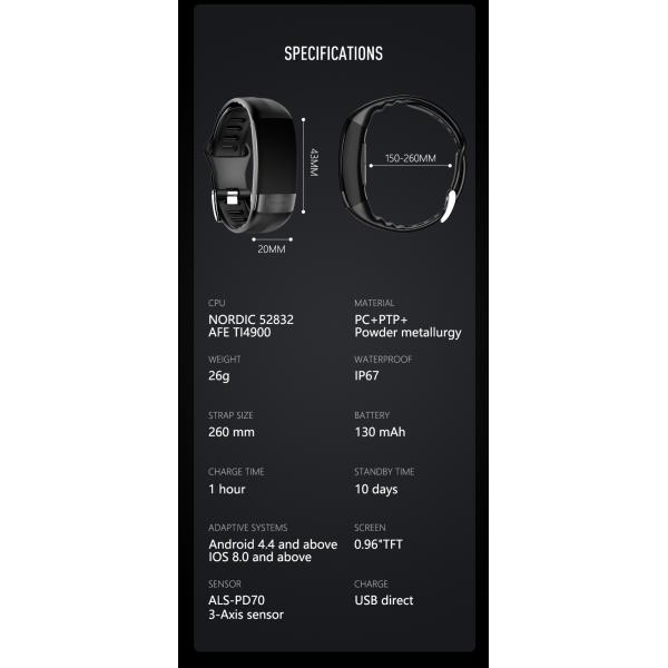 ЭКГ PPG Шагомер HR Монитор Смарт-браслет Фитнес-трекер Часы с кровяным давлением