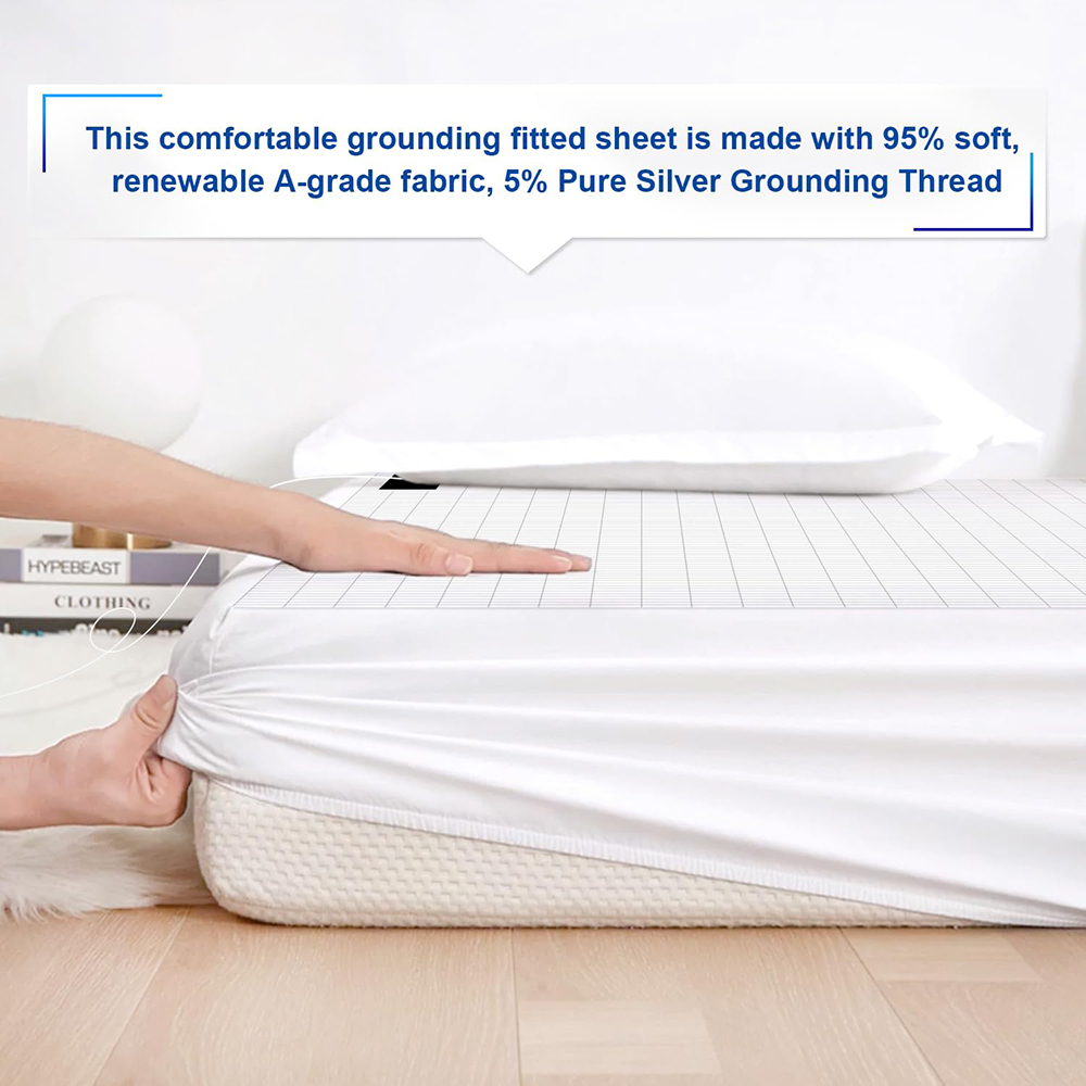 Organic Cotton Silver Fiber Bed Sheet Grounding Cord Natural Wellness Silver Fiber Bedding Set White/Grey Customized Safety