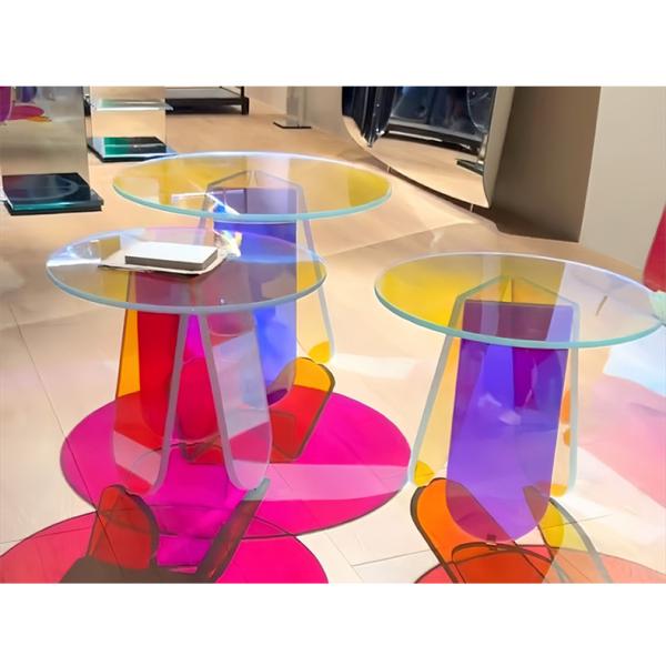 Oval Rainbow Glass Coffee Table Small Side Dining Room Glass Tea Table