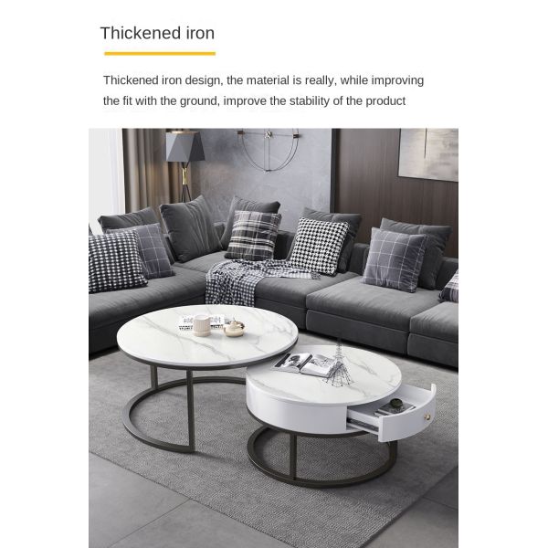 Light Luxury Nordic Minimalist Adjustable Coffee Table TV Stand Storage Drawer Modern Sintered Stone Top Metal Frame for Living
