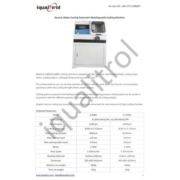 Benchtop Automatic Metallographic Cutting Machine 1-10mm/min Tough Shell water cooling