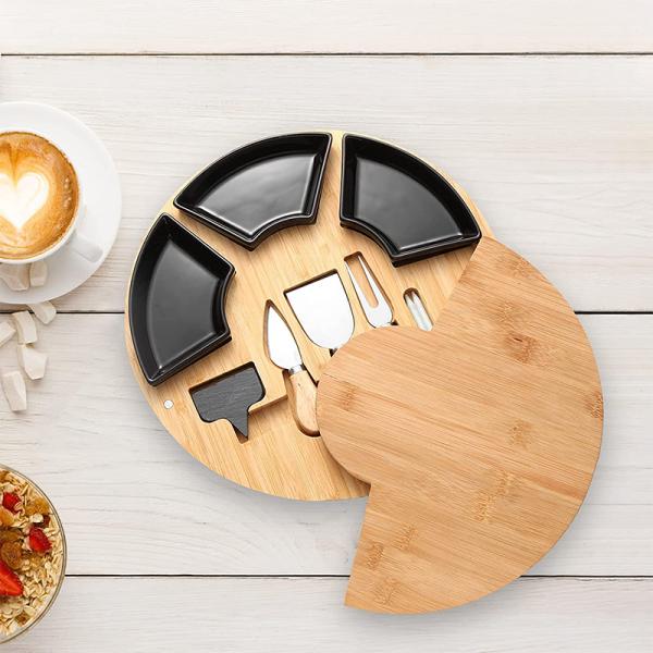 CE Approved Bamboo Cheese Board Plate Charcuterie Platter with Utensils Set Knife Set