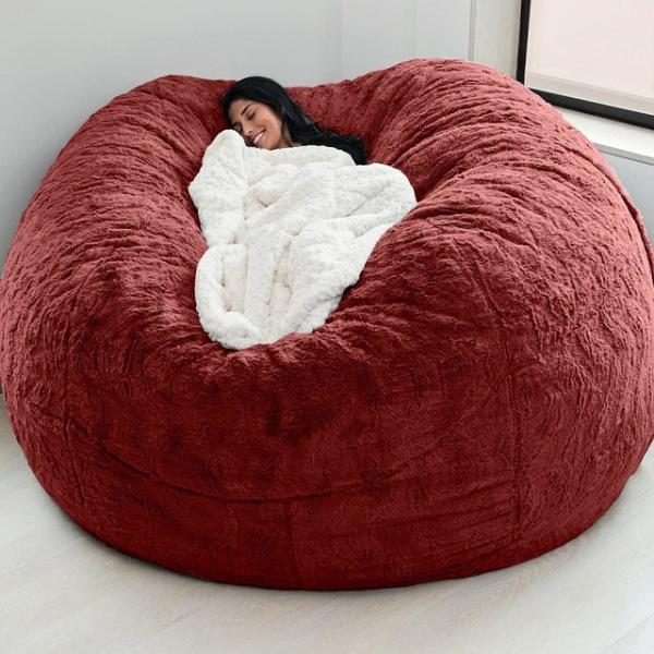 Outdoor 7Ft Giant Bean Bag Lounge Chair Soft Faux Fur Fabric EPS Fill