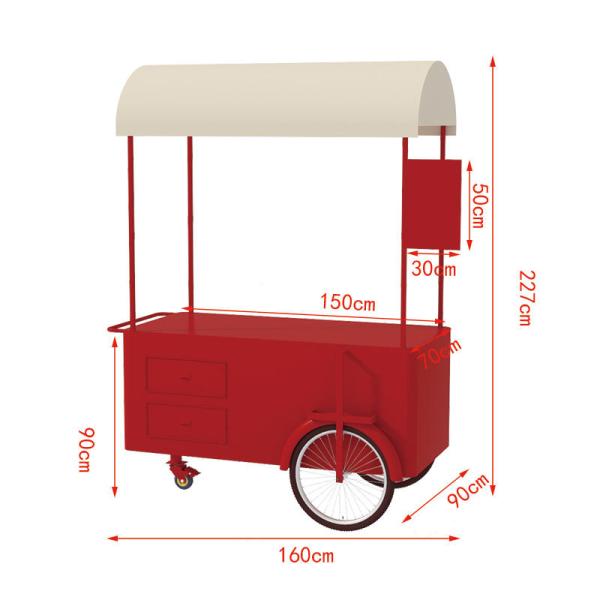 Portable snack food hand push Cart Street vendor Food Delivery Bike with Display Freezer