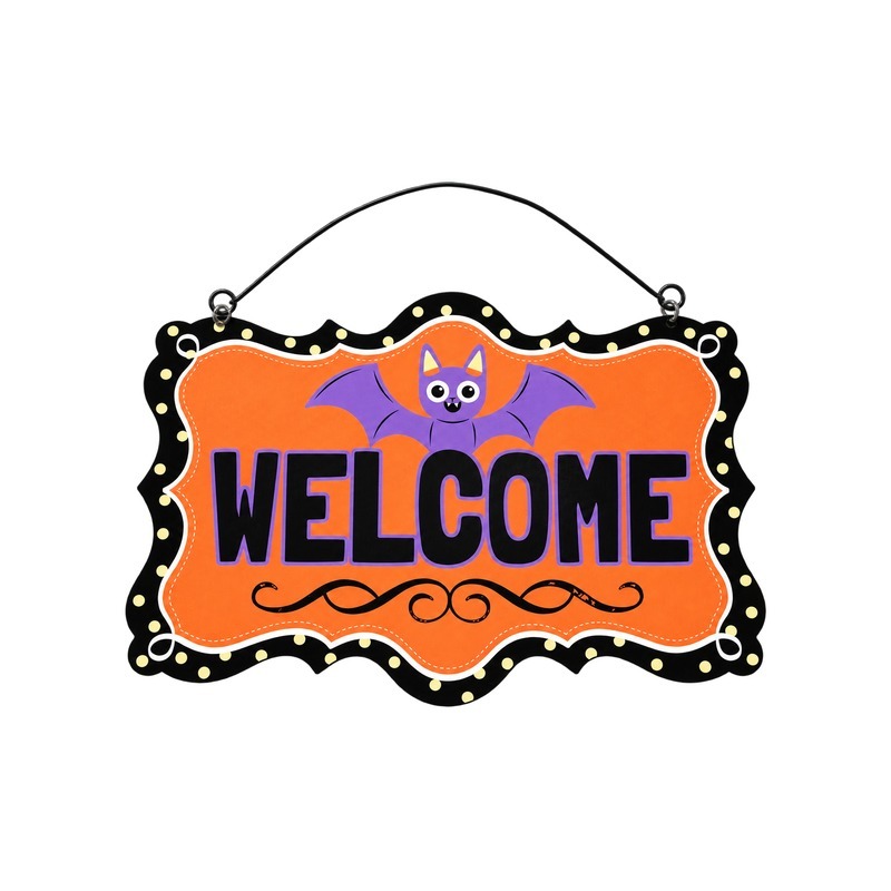 Custom Welcome Halloween Bat Sign with OEM/ODM Customization and Mature Craftsmanship for Seasonal Retail