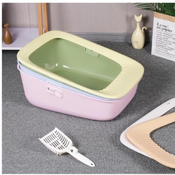 Pink Green Open Cat Litter Box Open Top Litter Box With Shield